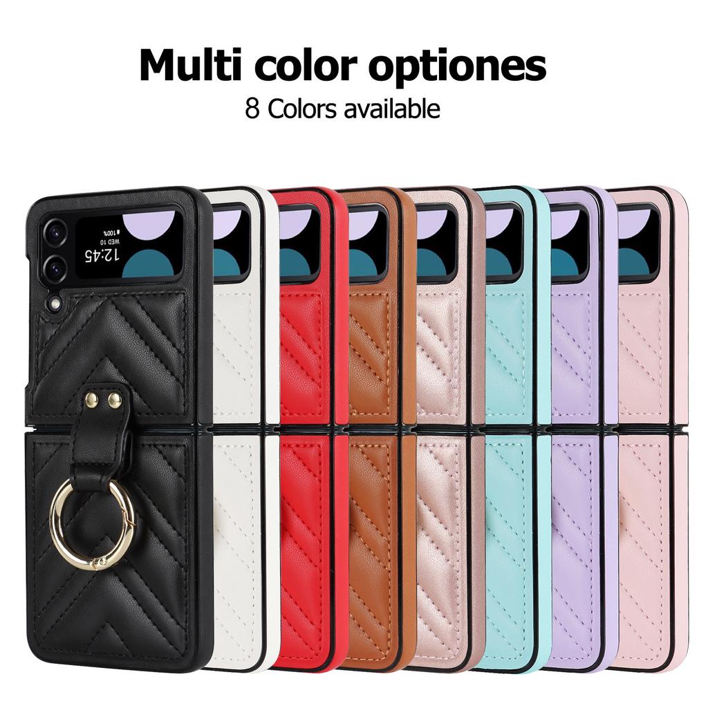 Applicable to Samsung Zflip4 Rhombus Folding Ring Mobile Phone Case Zflip3 Women's Fashion All-Inclusive Ring Leather Case