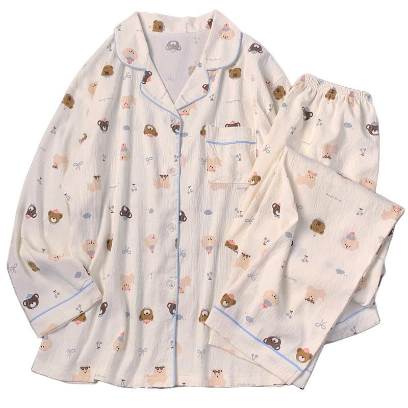 Cloud Cotton New Cute Cartoon Bear Autumn Long Sleeves Can Be Worn Outside Pajamas Women'S Suit Loungewear Real Shot