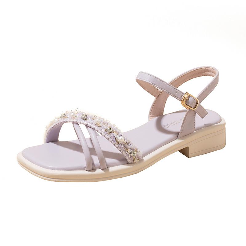 

760-2 flat-soled sandals drag women s outer wear 2025 summer new soft sole with fashionable fairy style 39 фиолетовый