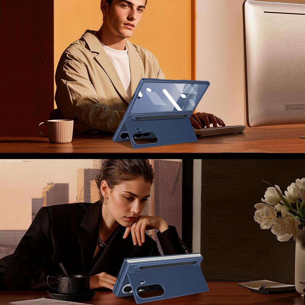 Robuste PC-Rückseite Handyhülle für Galaxy Z Fold 7/6 mit Touch-Stift inklusive Ständerhalter Handyhülle mit Bildschirmschutzglasfolie