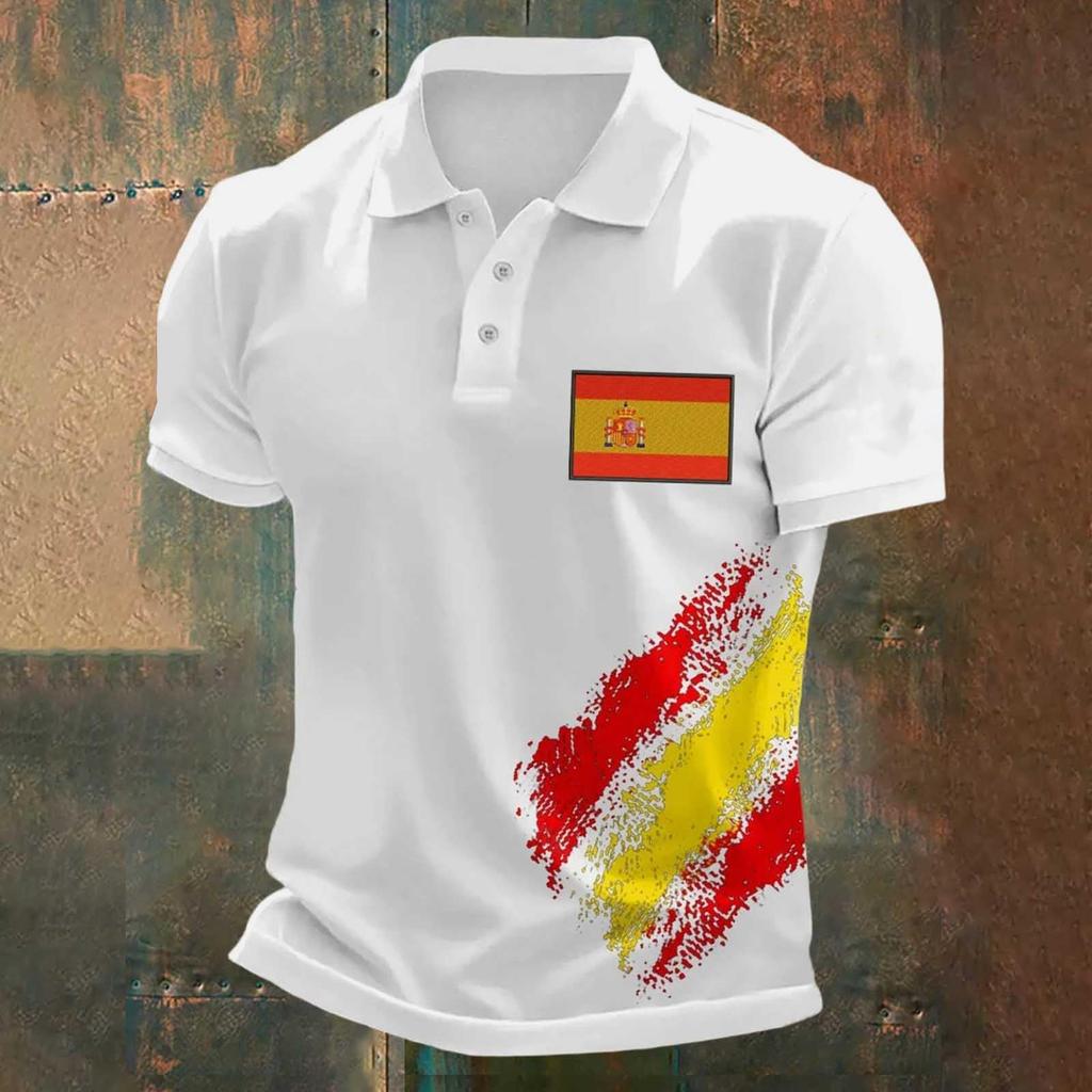Men's Classic Polo Shirt Football Jersey Spain Inspired Design Soccer Apparel Short Sleeve Button Collar Top for Sports and Casual Wear