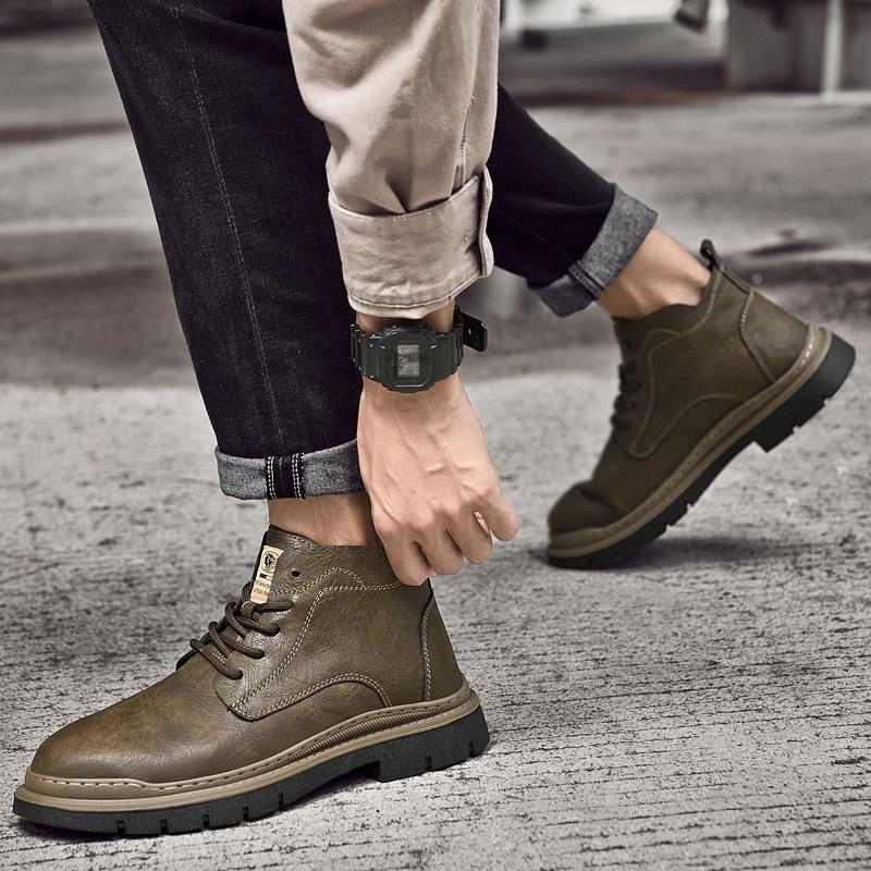 Men Boots Genuine Leather Men Low Top Casual Sneakers High Quality Men's All-match Ankle Boots 2024 New Lace-Up Male Basic Boots