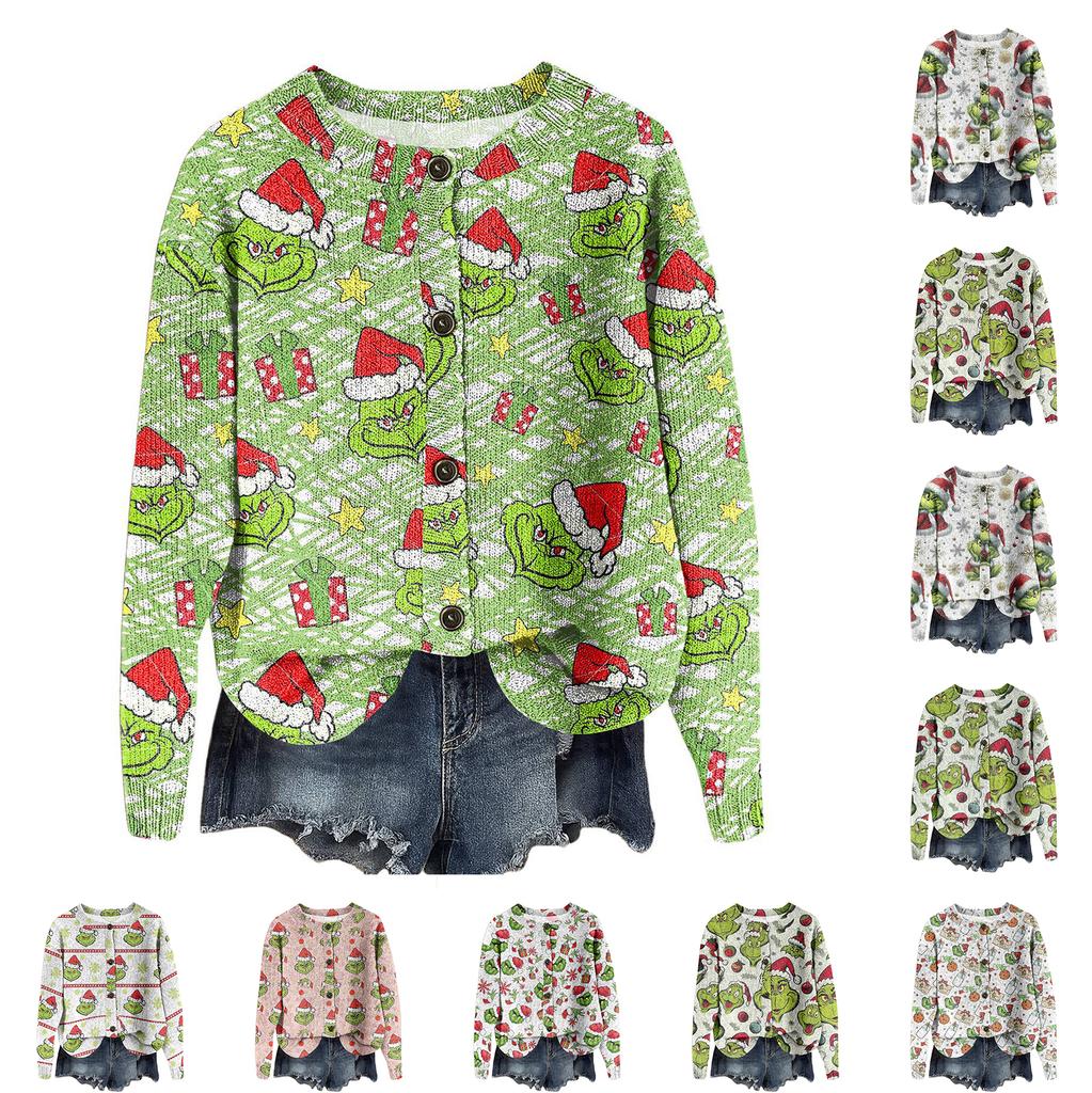 Women's Vintage Knit Button Print Cardigan Jacket