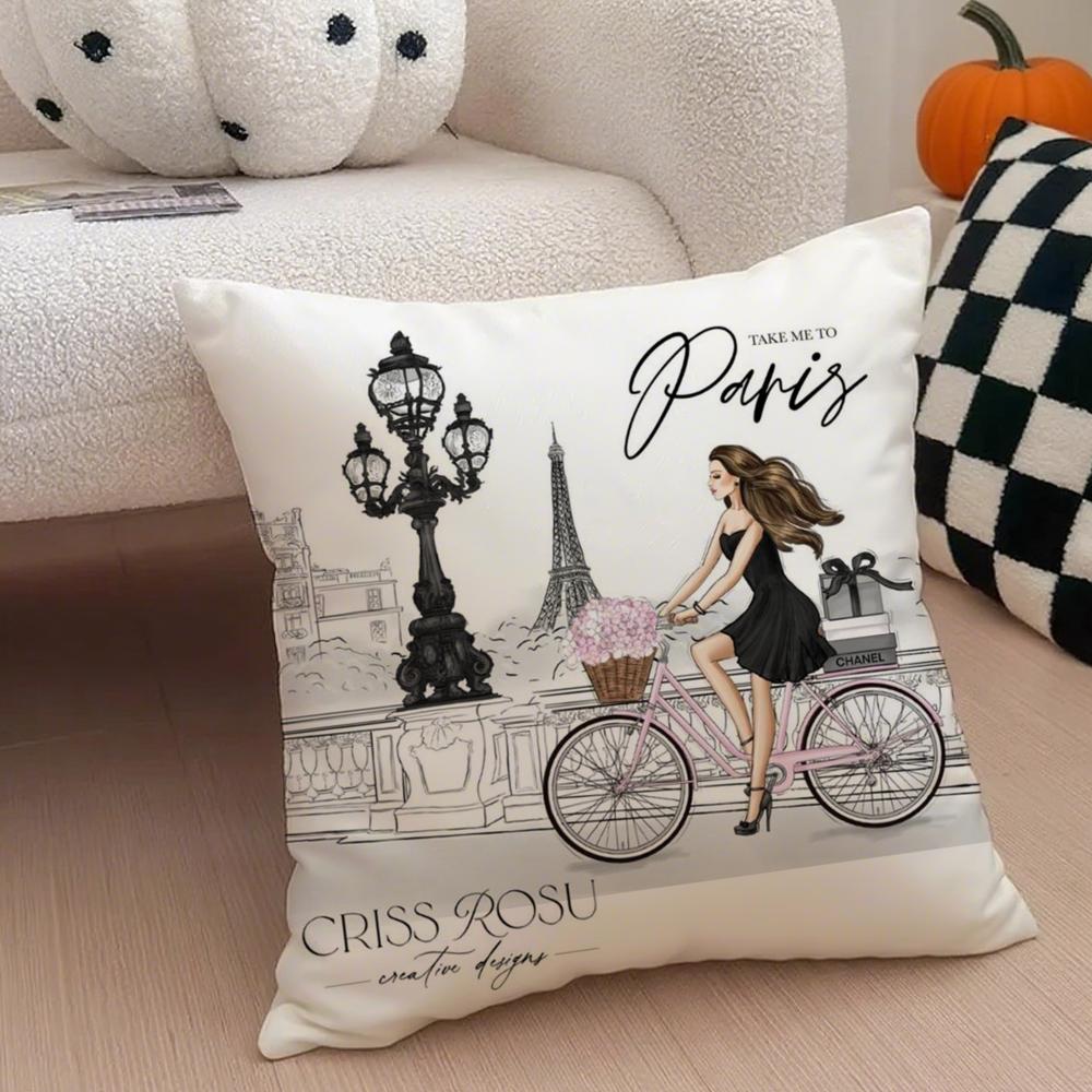 Classic France Eiffel Tower Cushion Cover Throw Pillow Cover Hidden Button Durable Polyester Chair Cushion