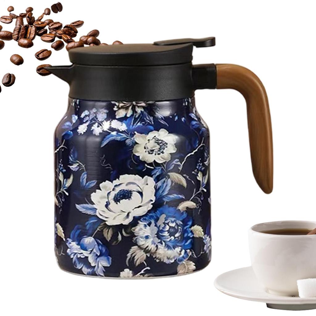 1000ml Vintage Floral Tea Thermos Stainless Steel Tea Kettle Water Bottle Floral Pattern Teapot Drip-Proof Tea Pot With Infuser