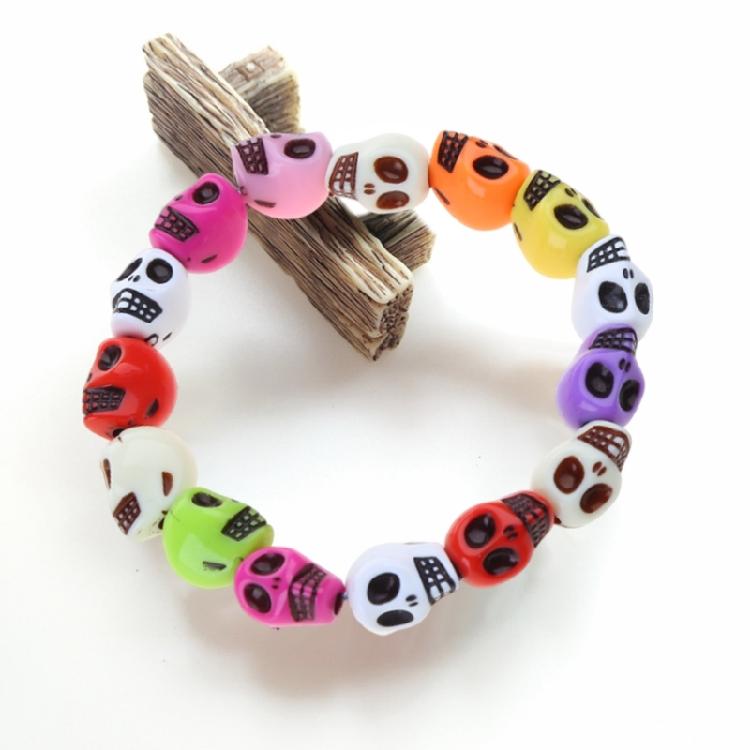 Colorful Skull Bracelet Punk Girl Elastic Bracelet Women's Skull Linked Bracelet