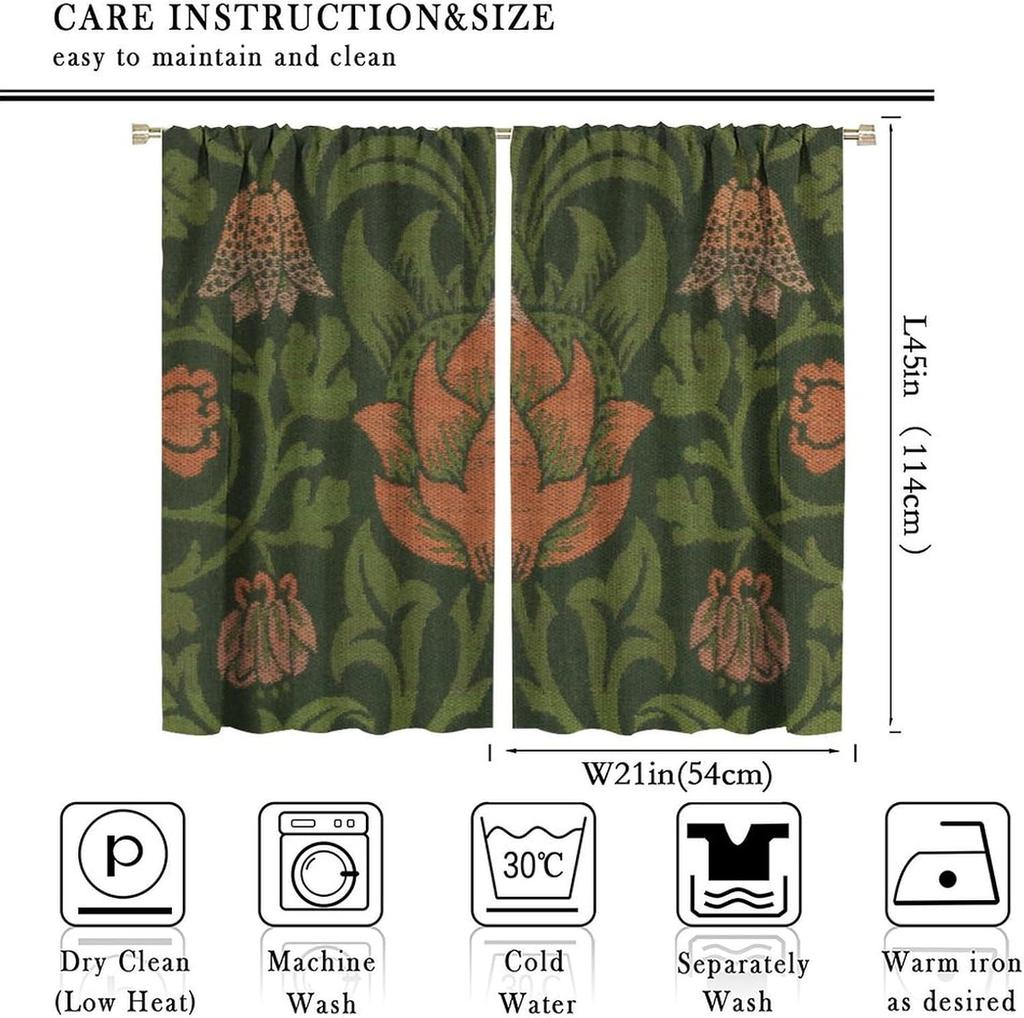 Vintage Bohemia William Morri Plant Flowers Window Curtains Abstract Art Retro Plants Pattern Print Drapes Curtain Blackout Polyester