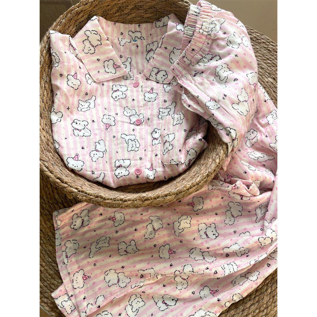 

Sweet and simple vermicelli strips dog pajamas women s spring and autumn new long-sleeved trousers student loungewear spot s [recommended 35-40kg ]