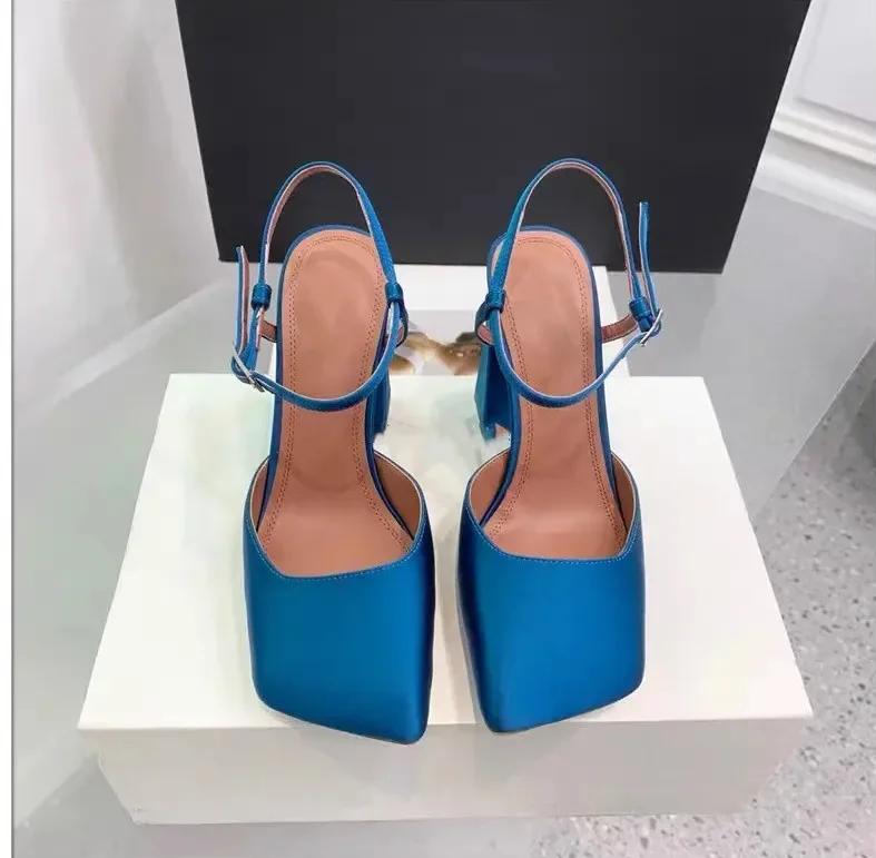 Fashion Minimalist Square Head Rhinestone Mary Jane Sandals 2024 Summer New Girls Candy Banquet Party Fashion High Heels Shoes size 43