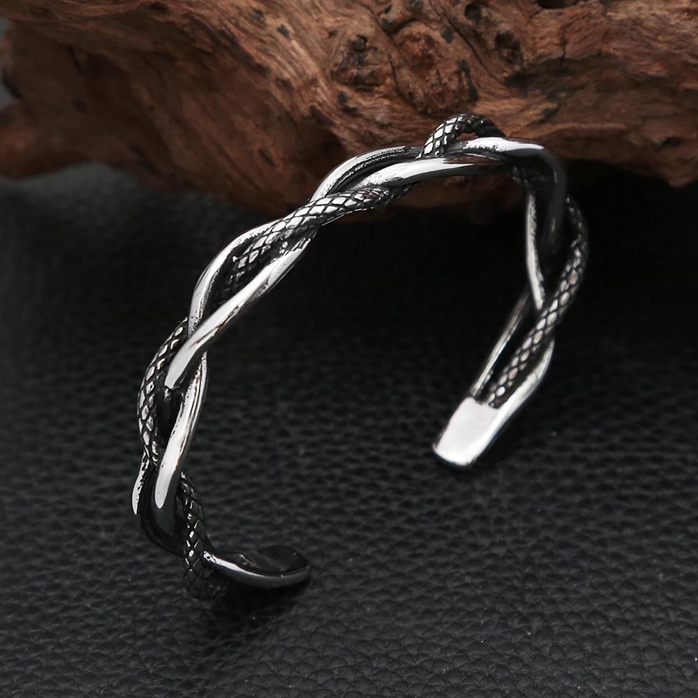 Vintage Simple 316L Stainless Steel Twisted Woven Bracelets For Men Women Punk Fashion Opening Bracelet Luxury Jewelry