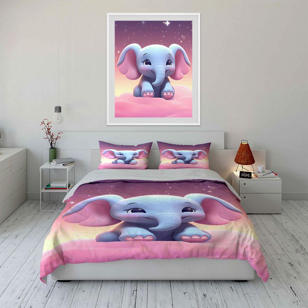 Smiling Cartoon Elephant Motif. Bedding Sets Duvet Cover Sets Duvet Covers Pillowcases(1 * Duvet Cover 2 * Pillowcases Without Duvet Insert)