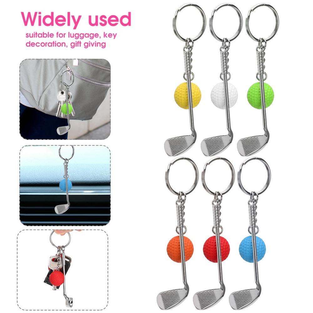 6pcs Creative Design Mini Golf Keychain Mini Size Racket Keychain Pendant Keychain For Bags