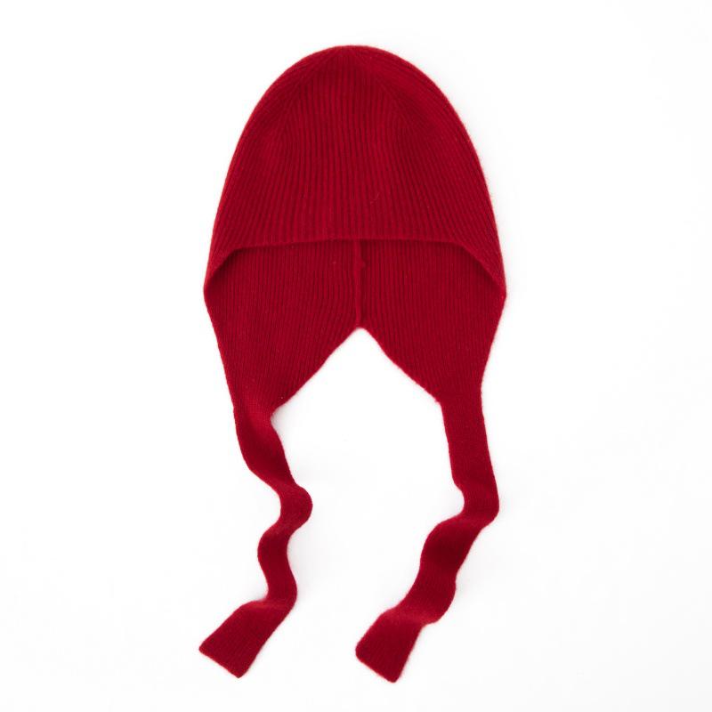 Women's 100% Pure Cashmere Beanie - Fashionable, Warm, Solid Color with Braided Lanyard & Ear Protection