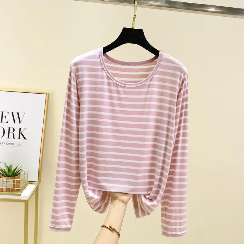 Spring Summer Base Shirt Loose Versatile Fashionable Top Striped Long-sleeved T-shirt Women