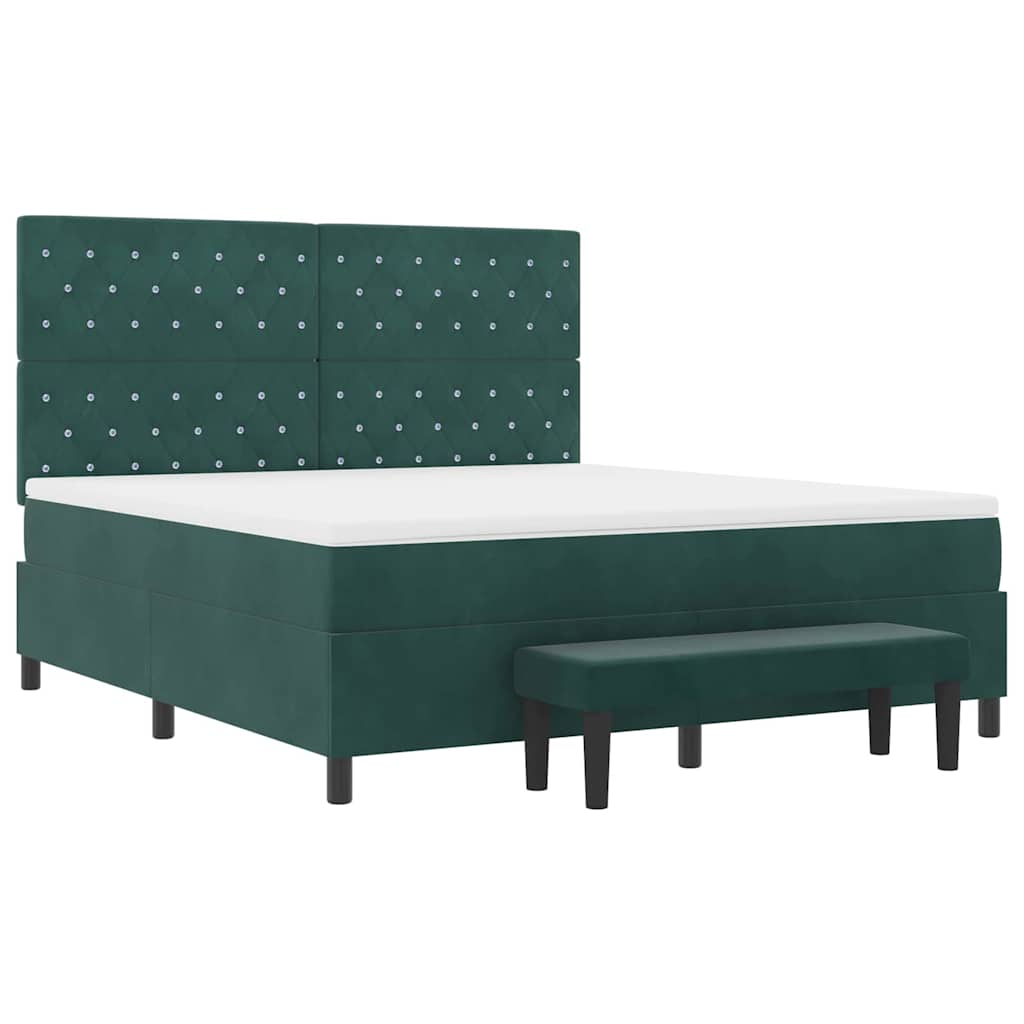 Box Spring Bed with Headboard Dark Green 200 x 180 cm Velvet