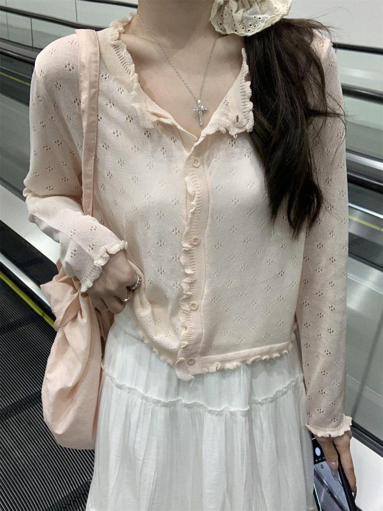 Ice Silk Thin Knitted Summer Cardigan with Long Sleeves and Sun Protection
