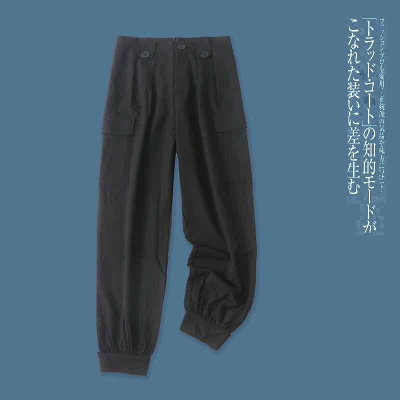 Casual Half Elastic High Waist Zipper Drawstring Cargo Pants