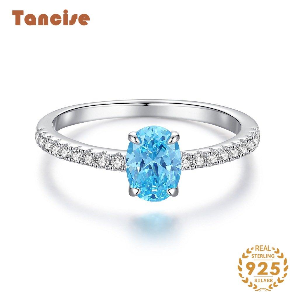 Tancise S925 Sterling 5 * 7 Acquamarina Anello da donna Ins-style Anello con diamanti ad alto tenore di carbonio Stile semplice_voghion.com