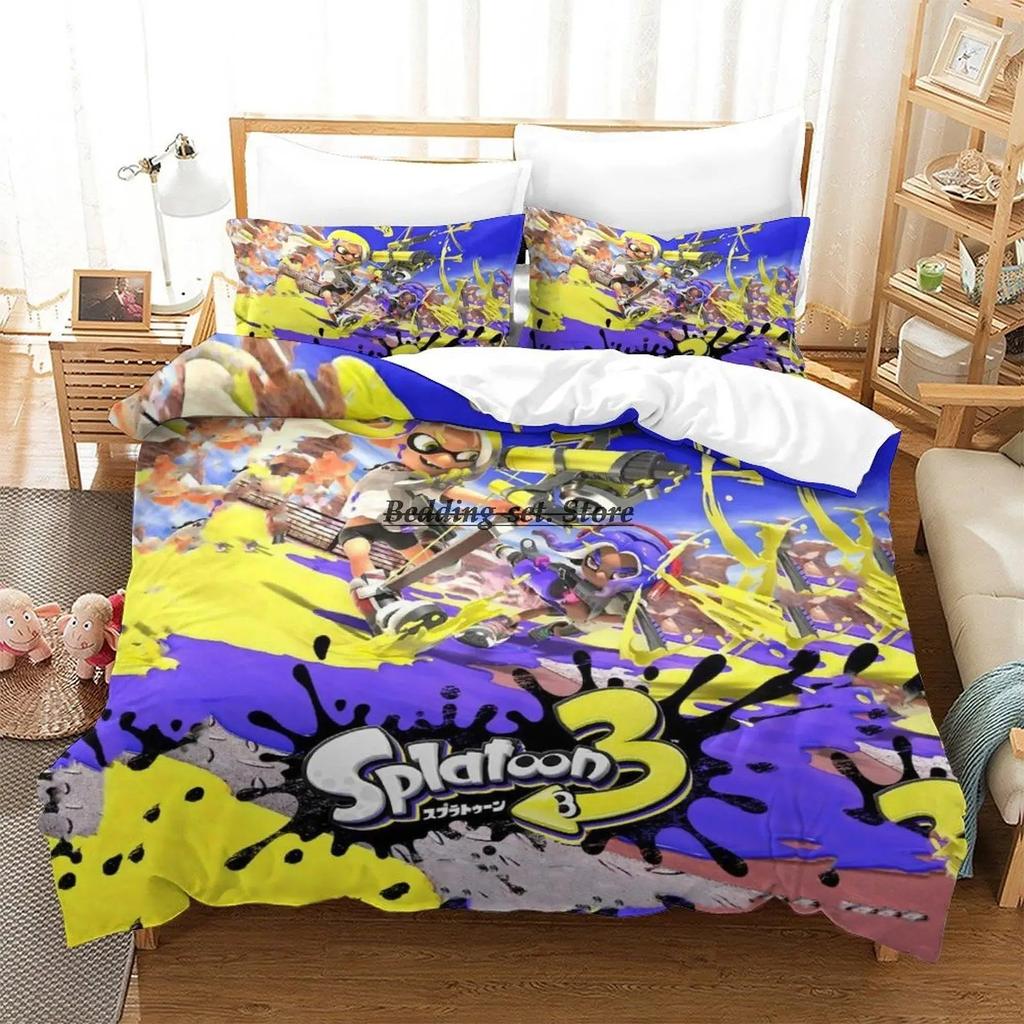 Splatoon 3 Inkling Squid Bedding Set Single Twin Full Queen King Size Bed Set Aldult Kid Bedroom Duvetcover Sets Bed Sheet Set