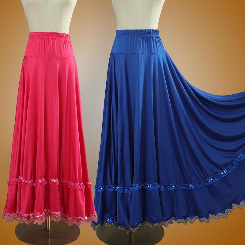 Women Ballroom Flamenco Dance Skirts Lyrical Ballroom Flowy Maxi Skirts for Ballet Classical Ethnic Dance Performance Costumes