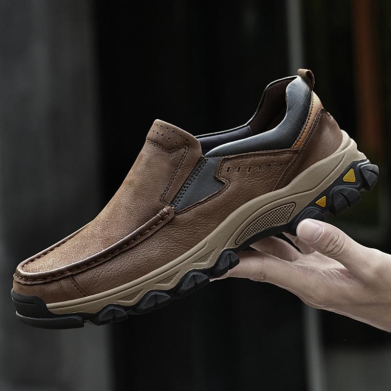 Genuine Leather Mens Loafers Outdoor Slip on Casual Shoes Comfy Moccasins Walking Shoes Non-Slip Driving Footwear Treking Shoes