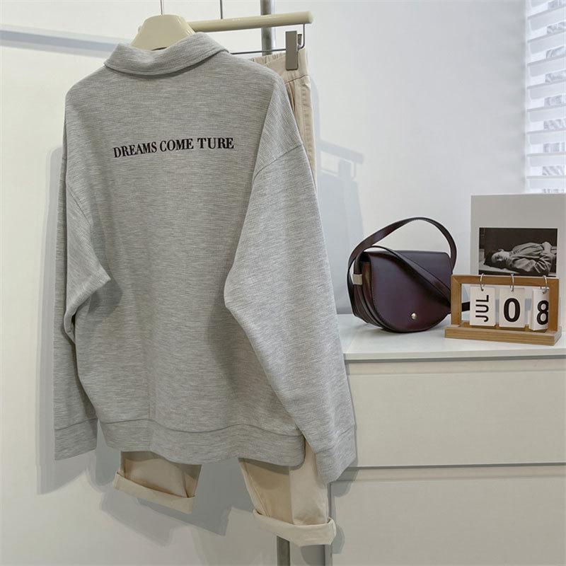 

Spring & Autumn Retro Loose Polo Sweatshirt - Casual Long Sleeve Top for Students & French Influencer Style M [up to 55 kg]