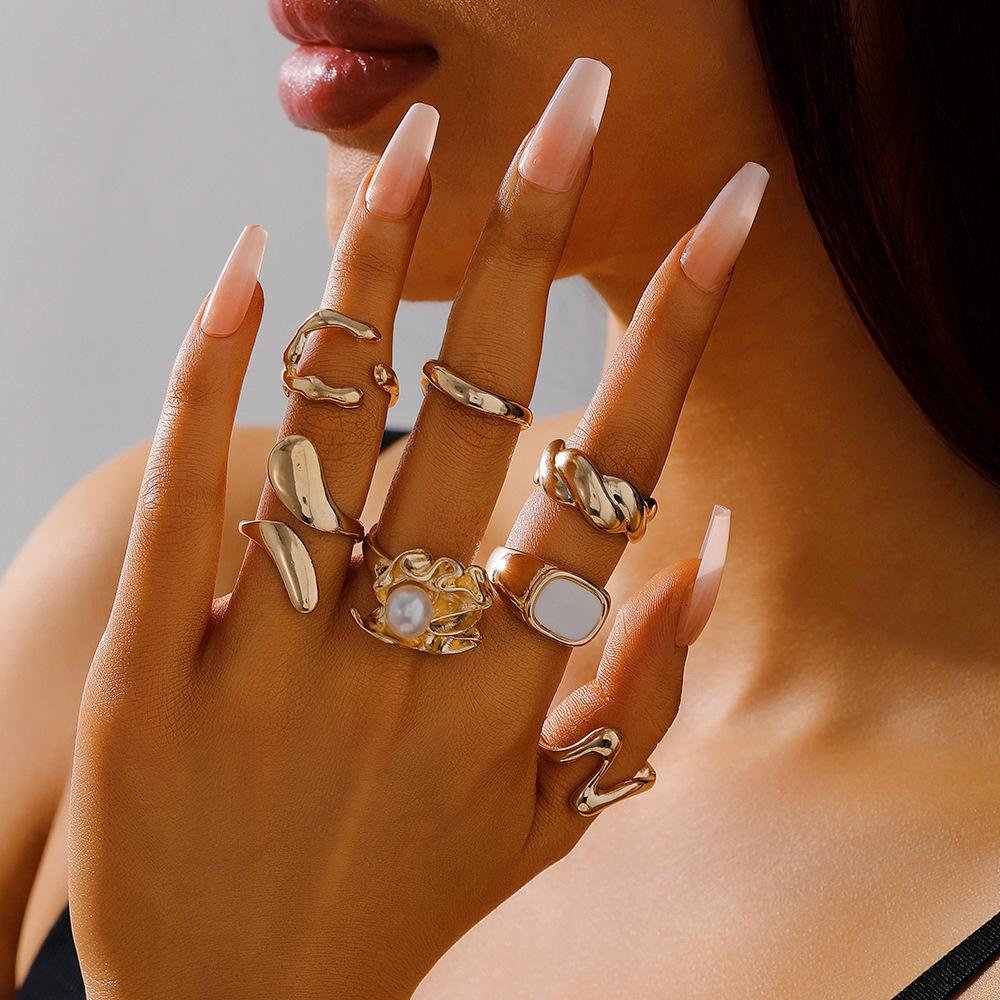 European and American style exaggerated design sense gold open ring set women's niche high-end sense joint ring fashion trend