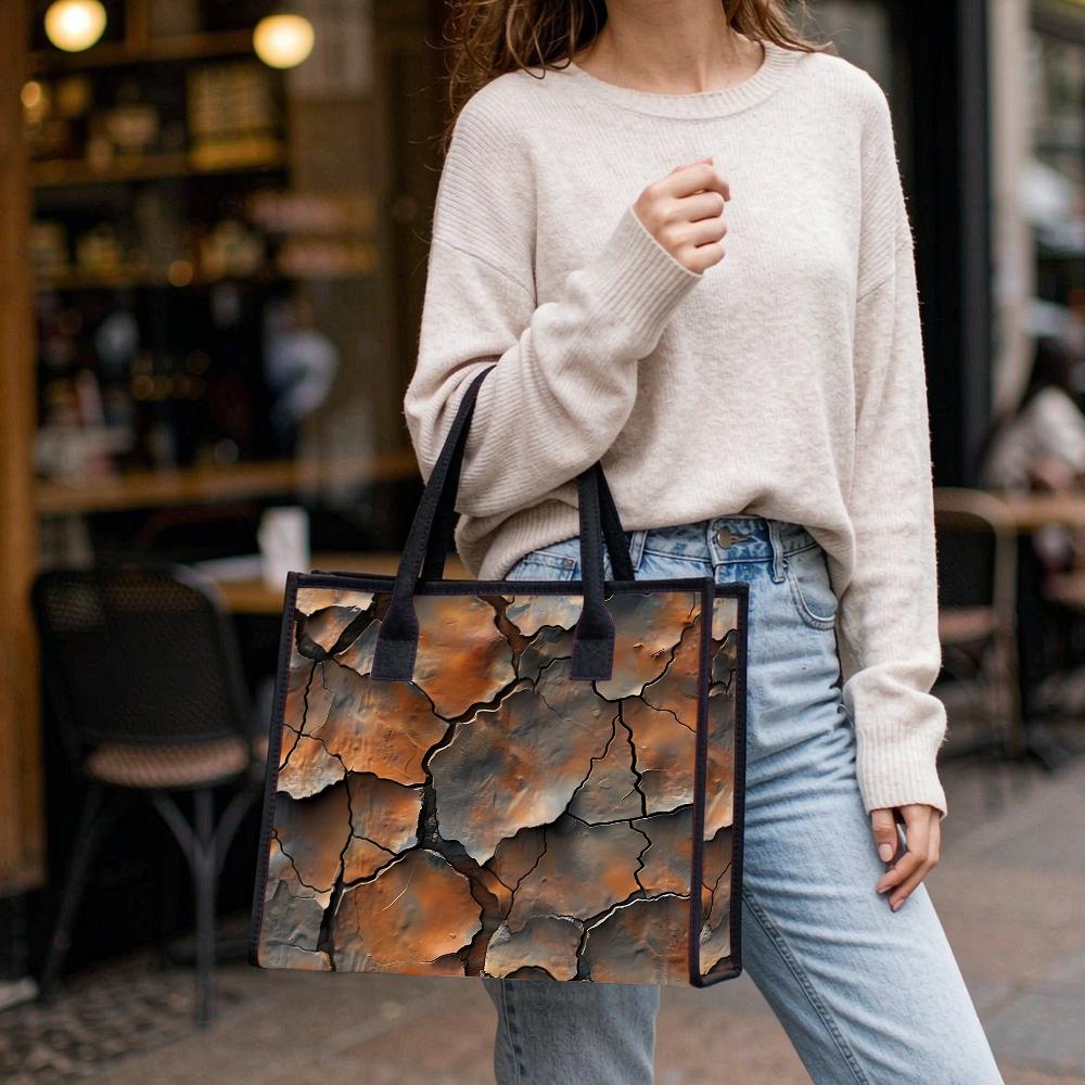 Vintage Cracked Texture Large Tote Bag Casual Daily Shoulder Handbag for Shopping Travel Work Use