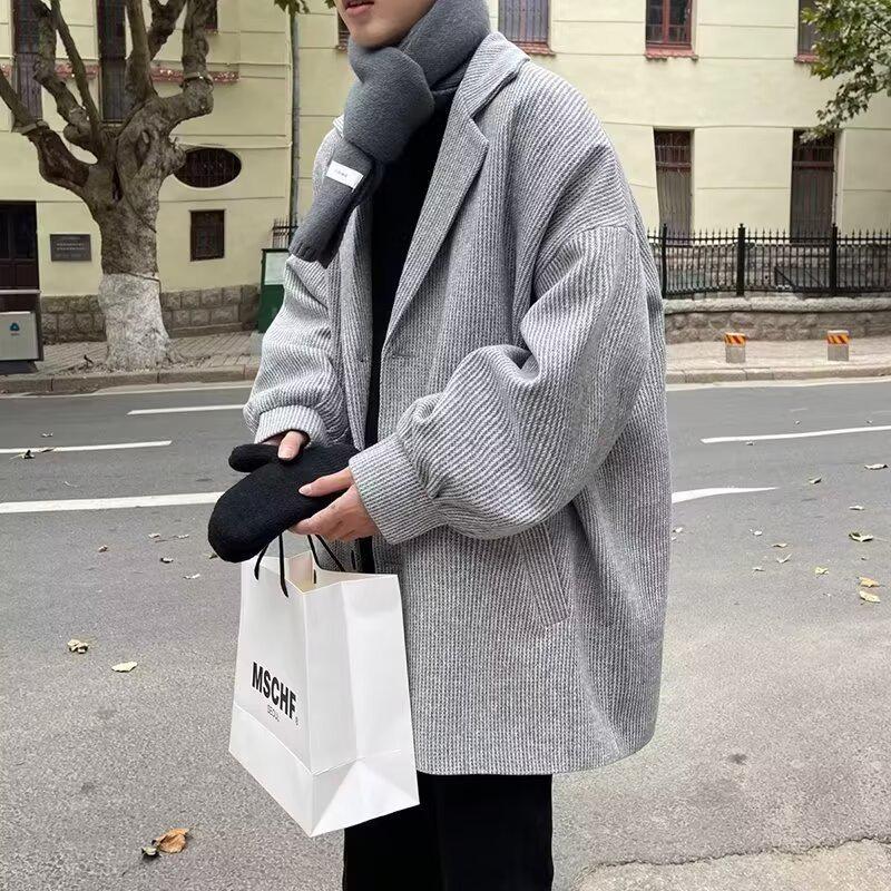 Men's Trendy Loose Plaid Wool Jacket - Spring/Autumn Korean Style