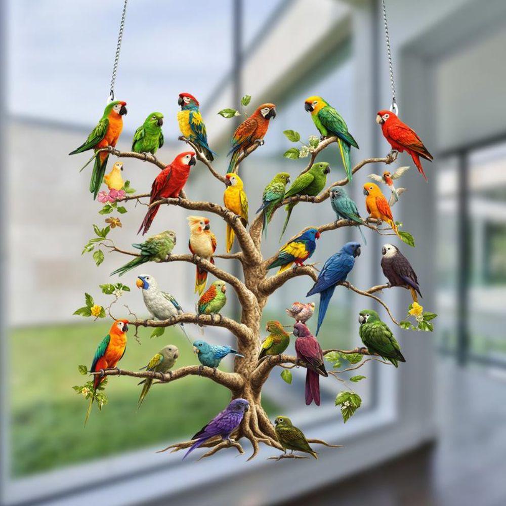 Acryl Vogelbaum Hängender Schmuck Flacher Anhänger Bunter Fensteranhänger Vogelbaum Design Hängekette Vogel Sonnenfänger