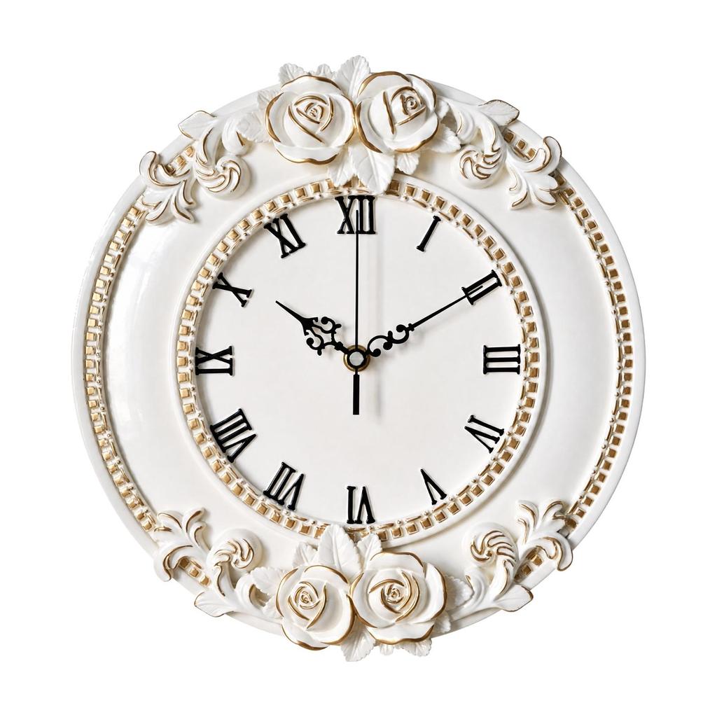 12Inch WallMounted Analog Clock Quiet Decorative Wall with Floral Frame NonTicking Timepiece