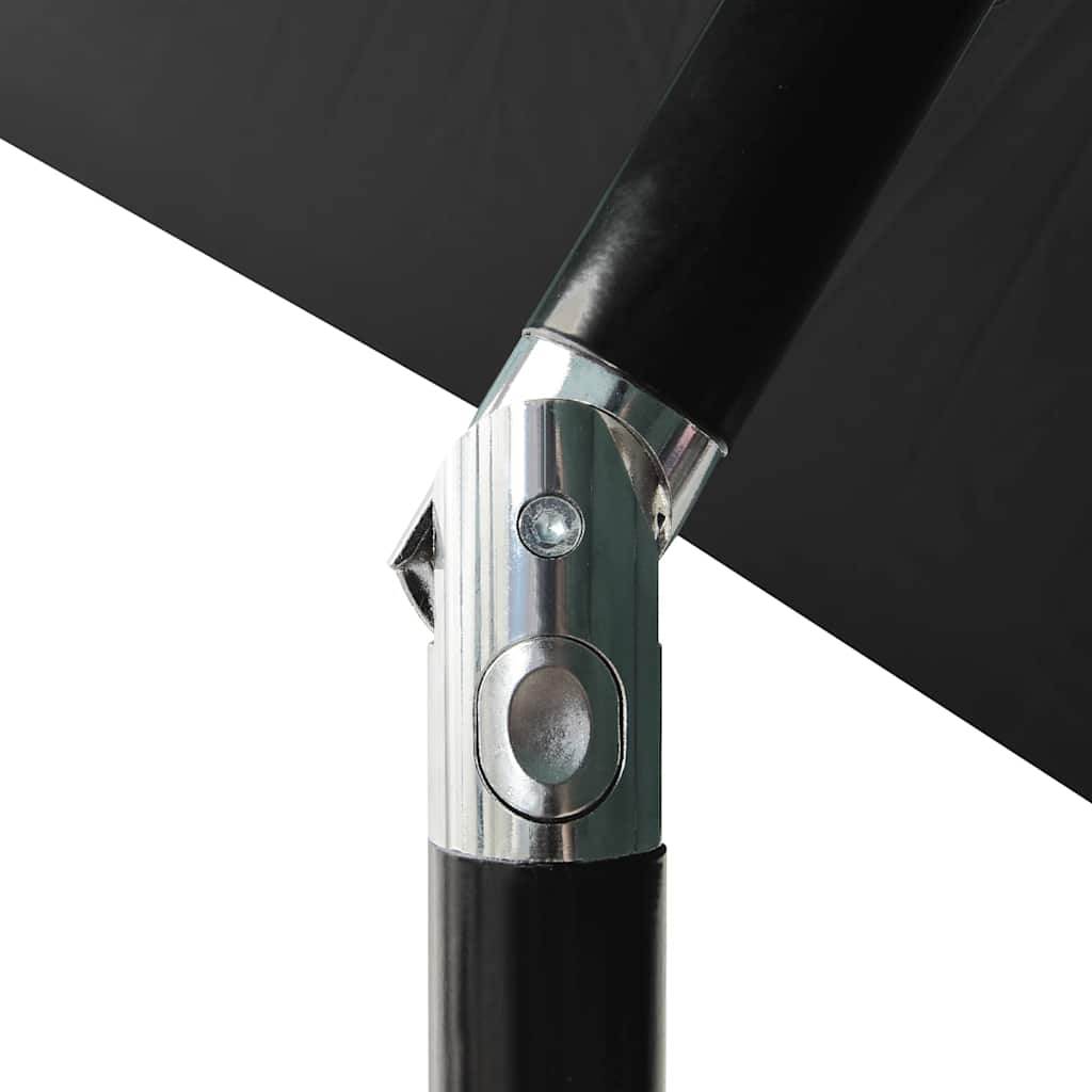 Solar Powered LED Sun Umbrella with Steel Pole Black 2x3 M