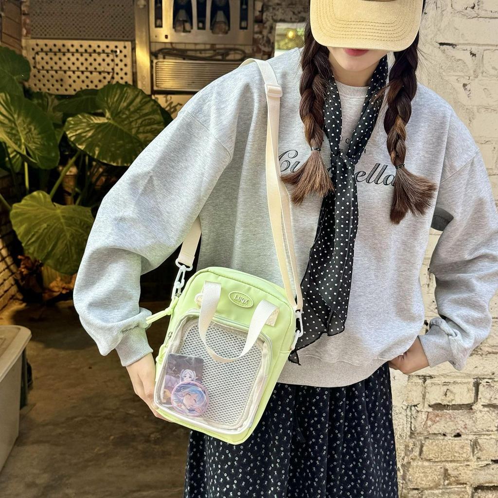 Y2K Cute Cartoon Cat Ita Crossbody Bag Mini Women Casual Shoulder Bags Kawaii Girls Transparent Pocket DIY Display Nylon Handbag