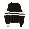 Polo collar black striped knitted sweater women's outer wear design sense chic high sense casual inside