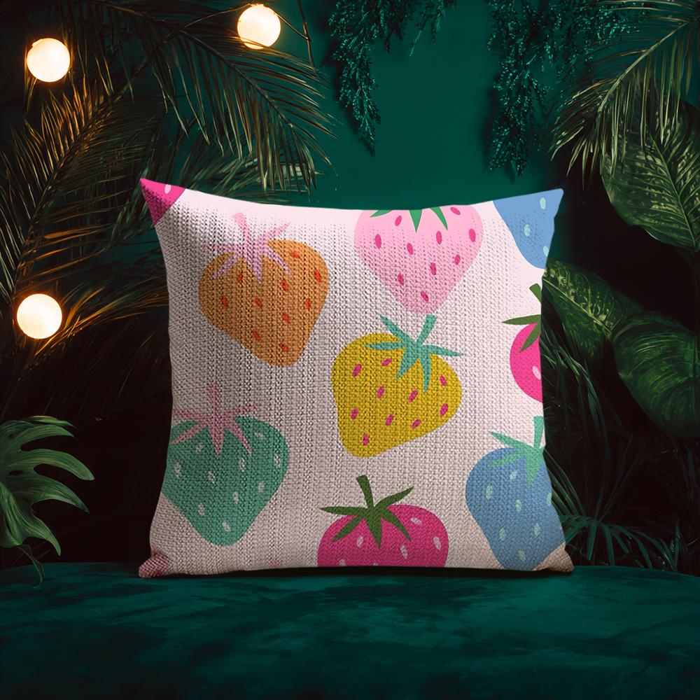 Strawberry Colorful Cushion Cover Natural Linen Pillow Case Double-Sided Print Decorative Sofa Pillowcase Home Decor Gift