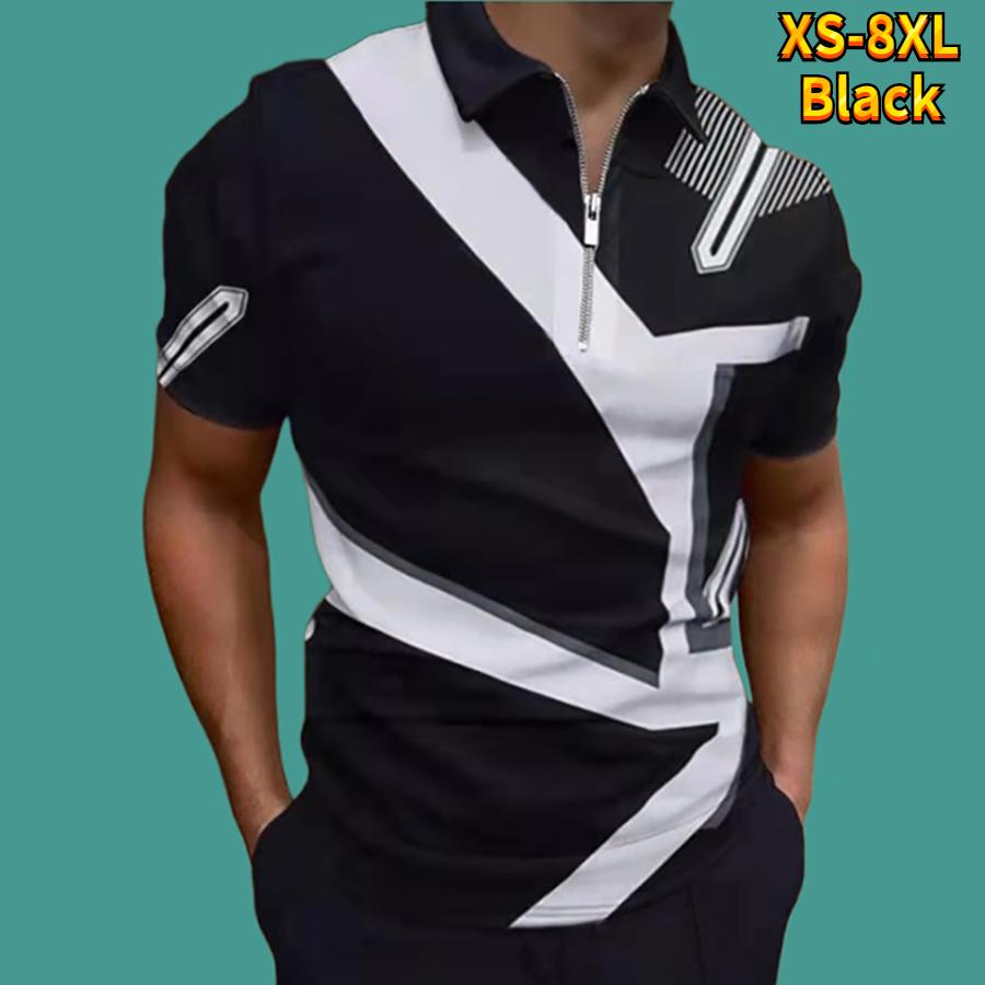 Rahat Yaka T-shirt Genç erkek Moda Fermuar kısa kollu tişört erkek 3D Altın Dikiş Baskı T Gömlek