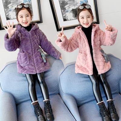 Big Girls Fur Coat Hoodies Solid Color Girls Coats Winter Kids Coat Casual Style Children's Clothing Girl