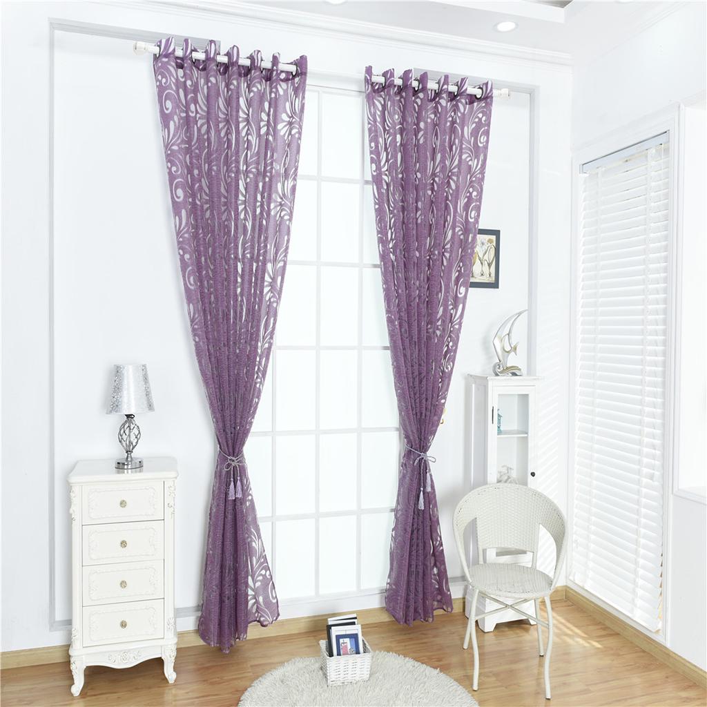 Elegant Flower Sheer Window Curtain Voile Drapery Panel 39''x98'' Purple