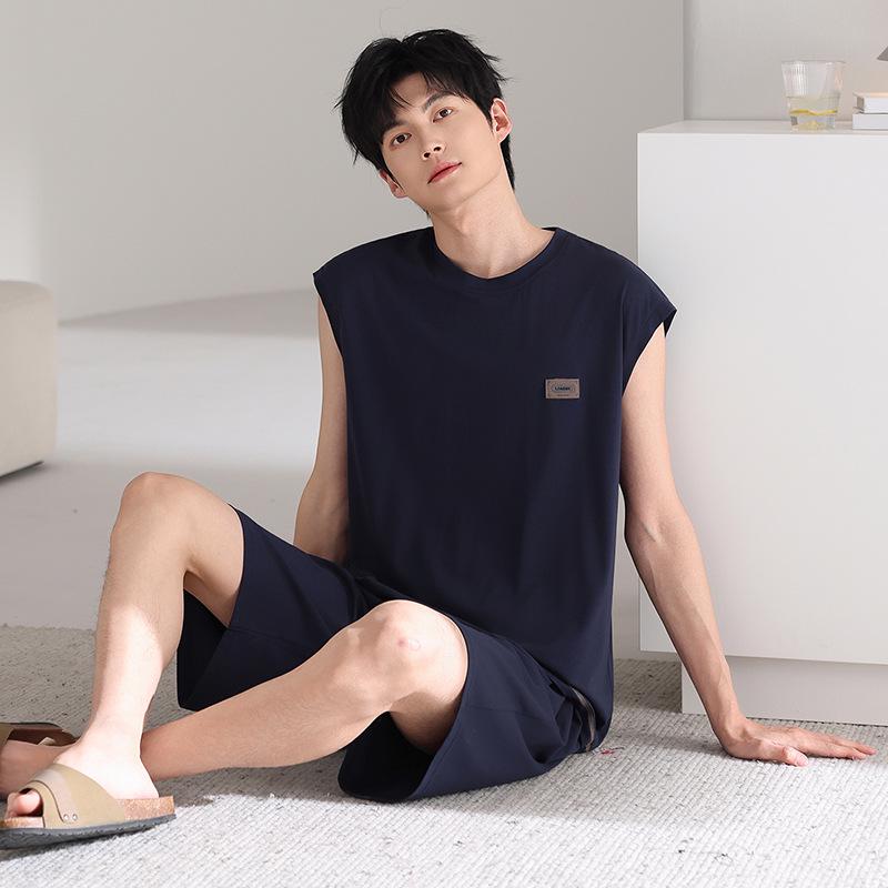 Men's Summer 2026 Modal Pajama Set - Lightweight Vest & Shorts for Home Wear