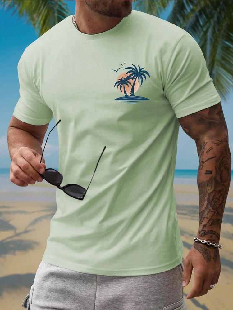 Hawaii Strandmuster 3D Gedrucktes T-Shirt Sommer Outdoor Lässig Täglich Kurzarm Oberteil Herren Mode Trend Personalisiert Rundhals Kleidung