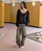 Loukeullaesig Sheer Linen Blended Deep U-Neck Sweater_Black [Lc262Kn03Bk]