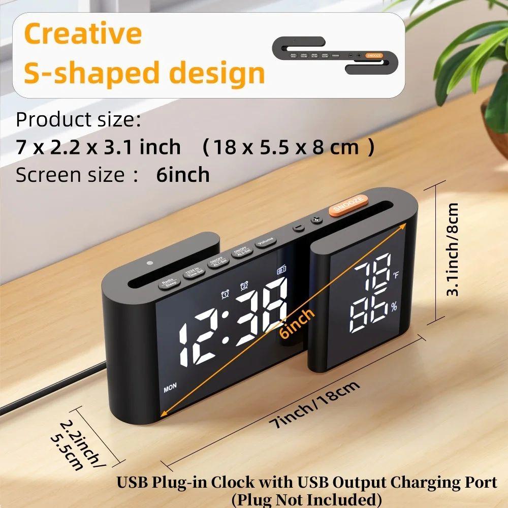 Sleek Bedside Alarm Clock Radio Large Dual Display Screen With Adjustable Brightness USB Port Sleep Timer FM76~108MHz FM Radio