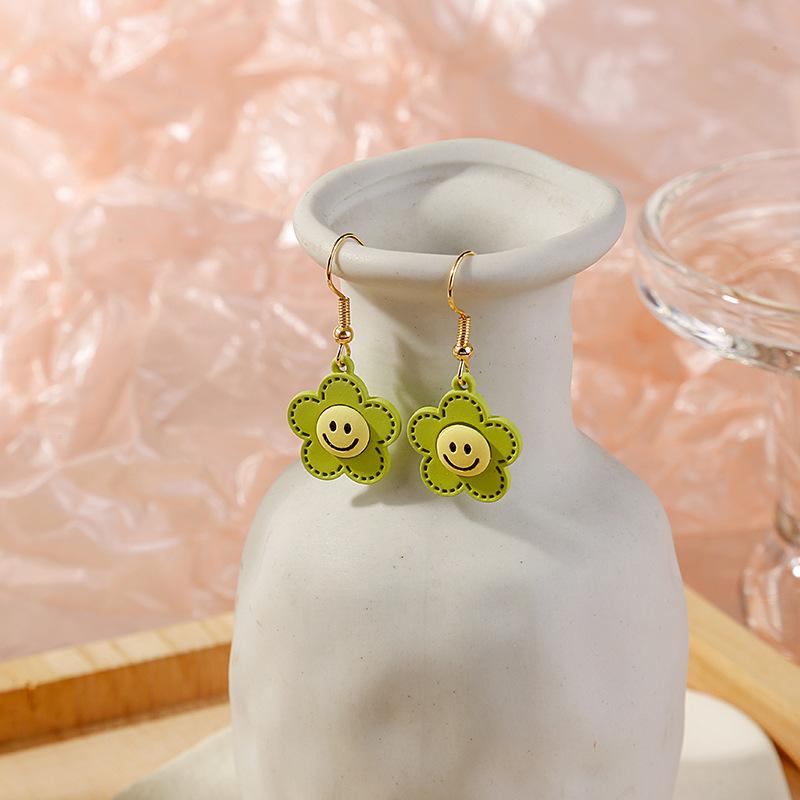 

Красочные и милые мультяшные крючки для ушей с улыбающимся цветком и бантом для женщин жёлто-зелёный