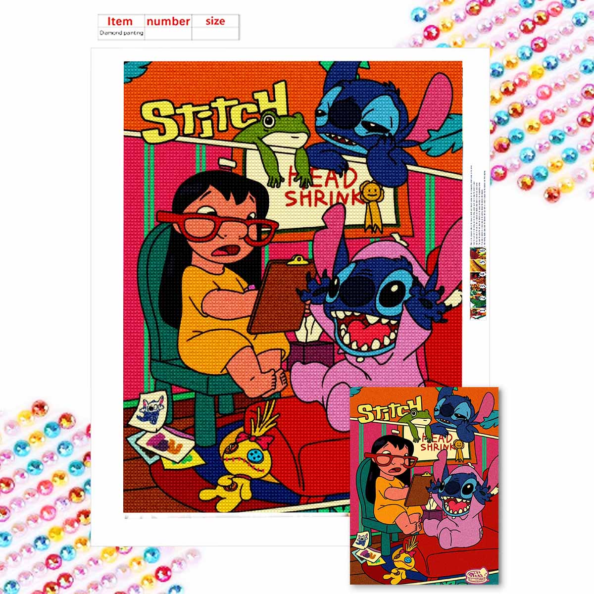 

Полная круглая алмазная живопись Лило и Стич Искусство Стразы Картина Мозаика Сделай сам 5D Вышивка крестом Домашнее украшение Round 20x30cm