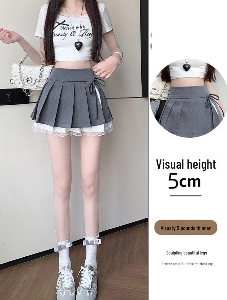 Women's Summer 2026 A-Line Lace Pleated Skirt - High Waist, Trendy Culottes Style