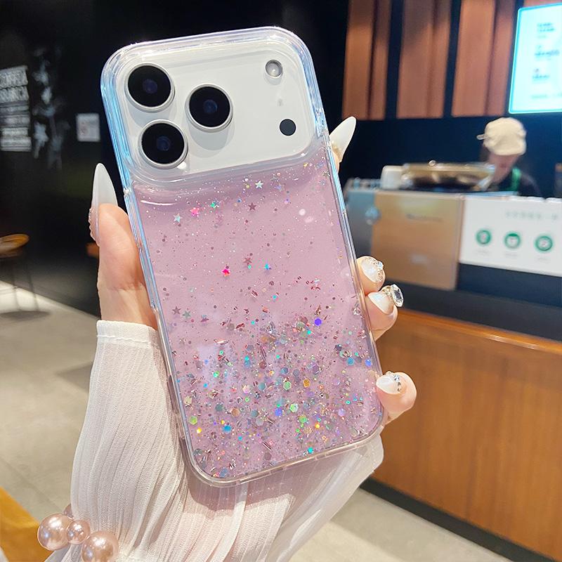

Звездные Блестки Блеск Силиконовый Эпоксидный чехол для телефона для IPhone 17 Air 16 15 14 13 12 Pro Max Мягкий бампер Прозрачная крышка For iPhone 16 Pro розовый
