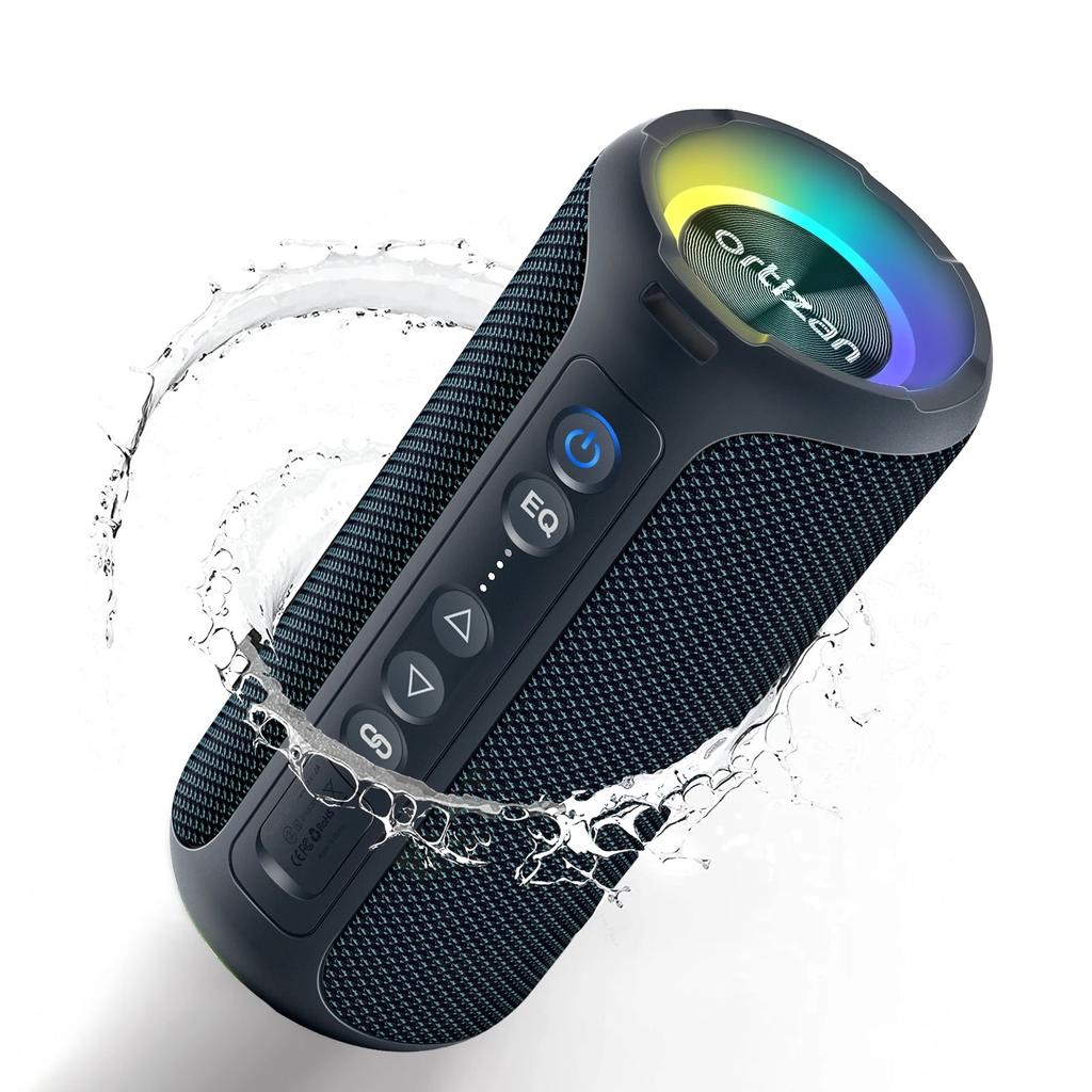 40W Loud Stereo Portable Wireless Bluetooth Speaker, IPX7 Waterproof Shower Speakers, Deep Bass, LED Light, Microphone, True Wireless Stereo