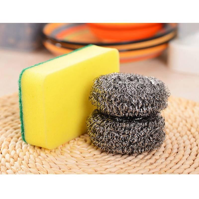 Brush Cleaning Versatile Set With Steel Wool And Sponge For Kitchen Tool Use