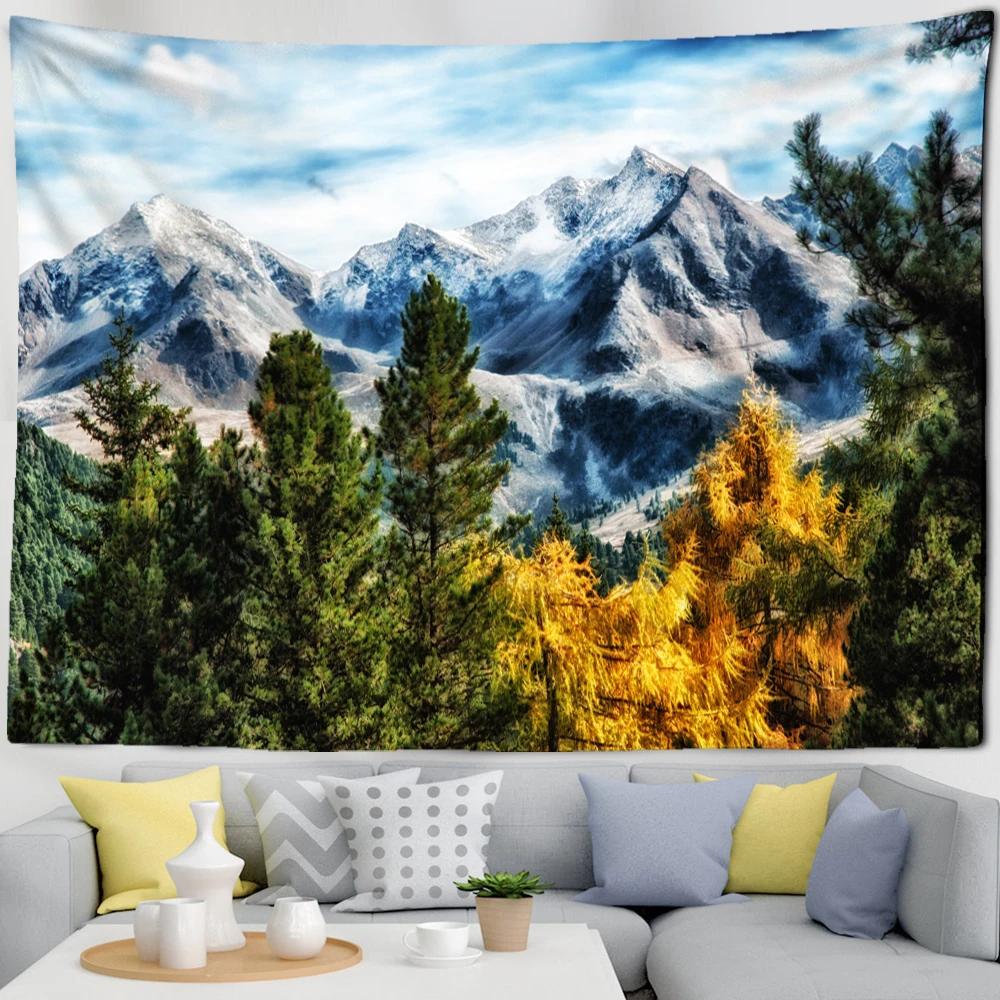 Mountains Psychedelic Tapestry Starry Sky Wall Hanging Star Stars Leaf Village Dorm Decor Blanket 130Cm Woven Personalized