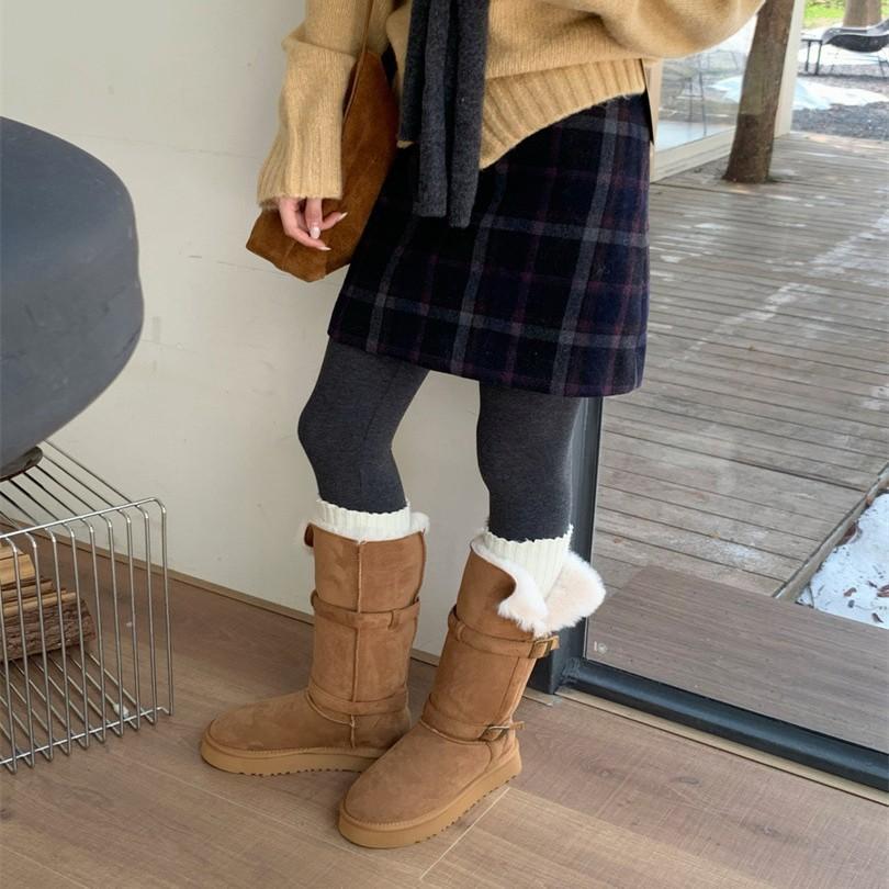 2025 New Winter Snow Boots Women's Fur Integrated Medium Tube Thick Sole Heightening Knight Boots Piled Thickened Non-slip Cotton Shoes